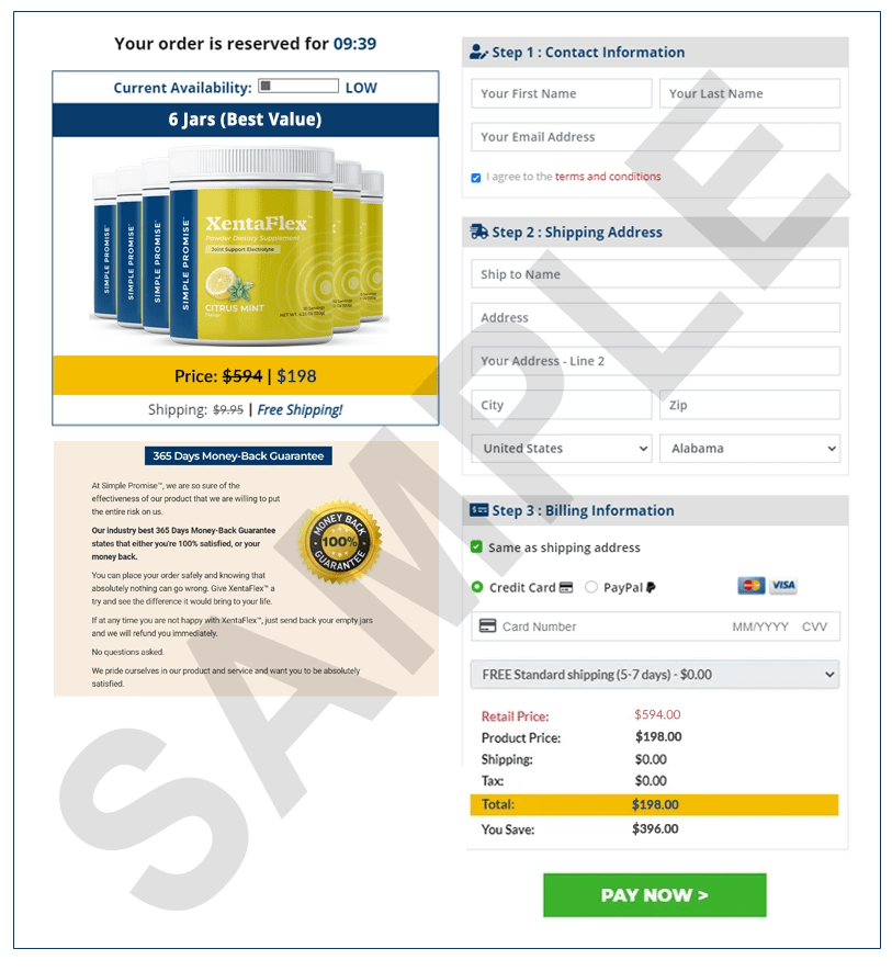 XentaFlex order page